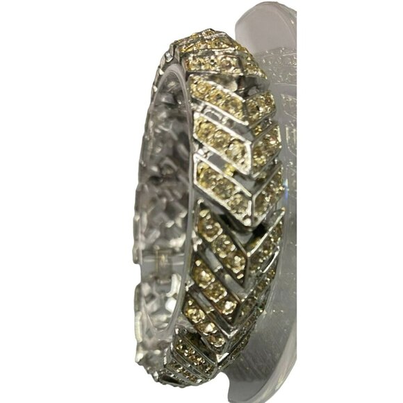 Vintage MCM Silver tone Rhinestone Bracelets, one with Flower and Faux Pearls - Picture 5 of 11